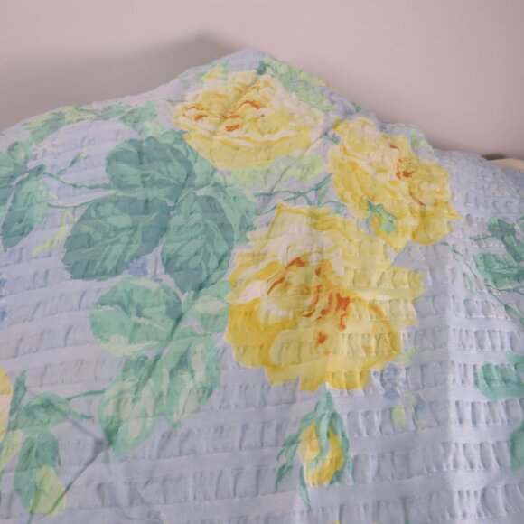 Yellow Roses on Light Blue Seersucker FABRIC 100% cotton 5+ yards (see all pics)